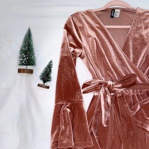 dusty rose velvet tie dress.